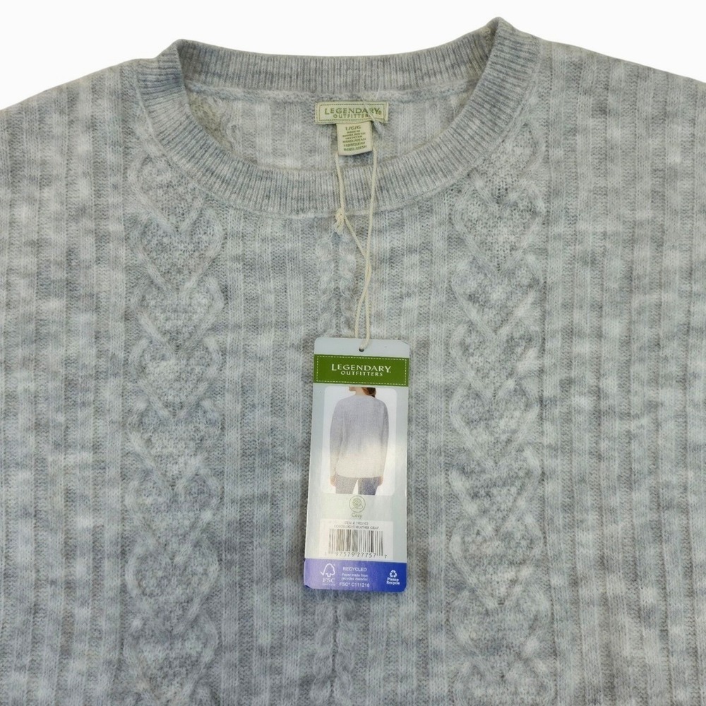 Legendary Outfitters Gray Cable Knit Crewneck Sweater Sz L NEW Cozycure Minimal